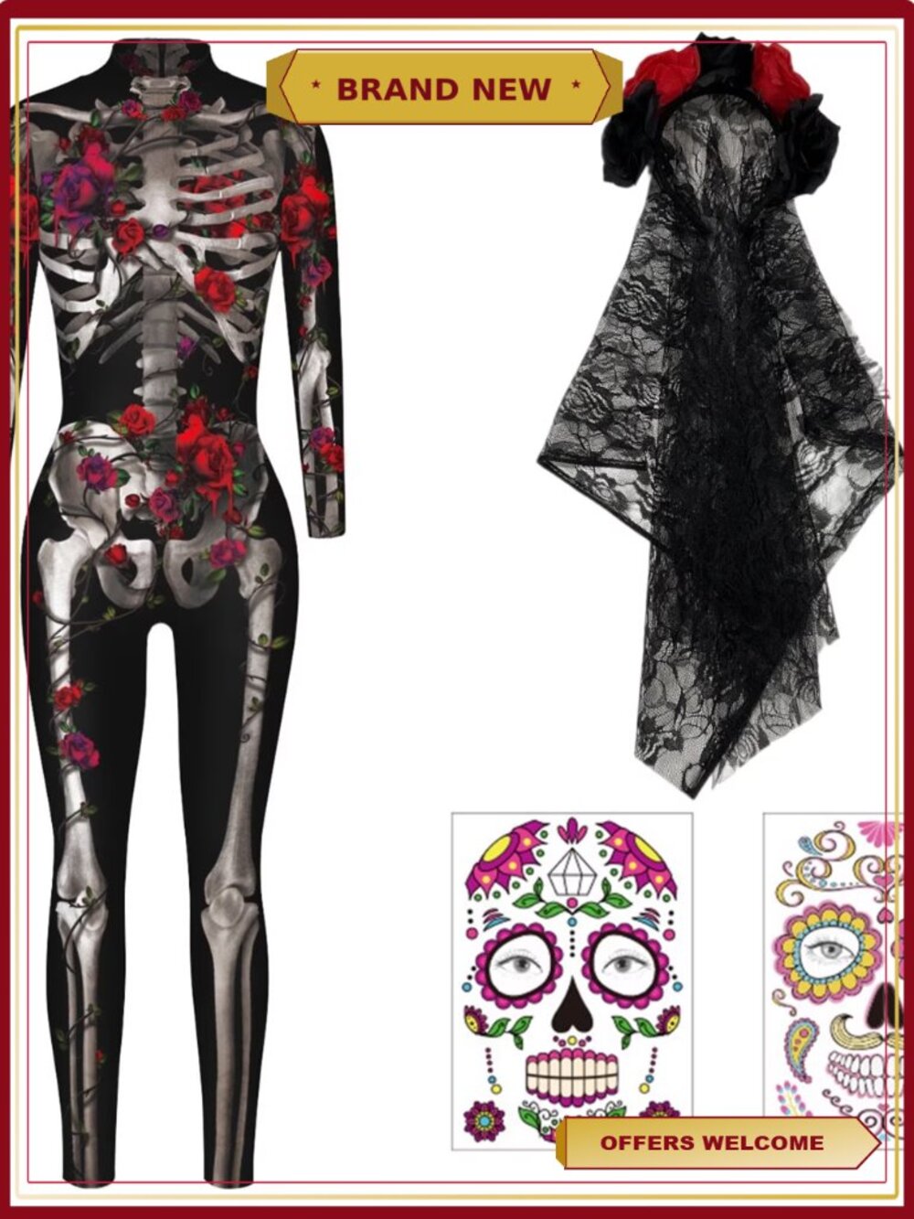 Women's 3D Print Skeleton Jumpsuit Halloween Costume Sexy Bodycon Bodysuit